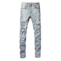 Amiri Hellblaue Patchwork Jeans für Herren – Distressed Luxus Slim Fit Denim