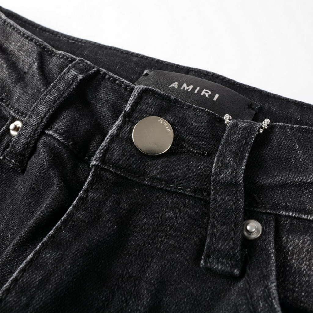 Amiri Herren Luxus Bandana Patch Jeans Schwarz – Cooler Designer Denim Slim Fit