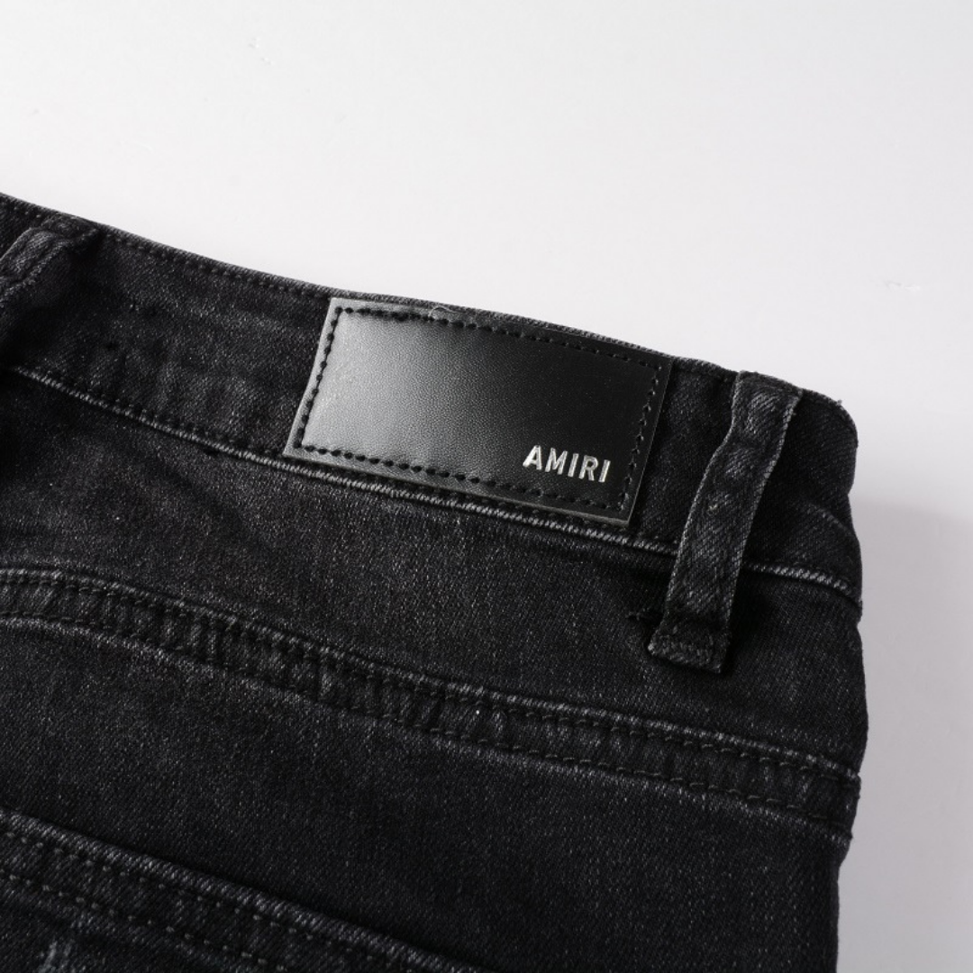 Amiri Herren Luxus Bandana Patch Jeans Schwarz – Cooler Designer Denim Slim Fit