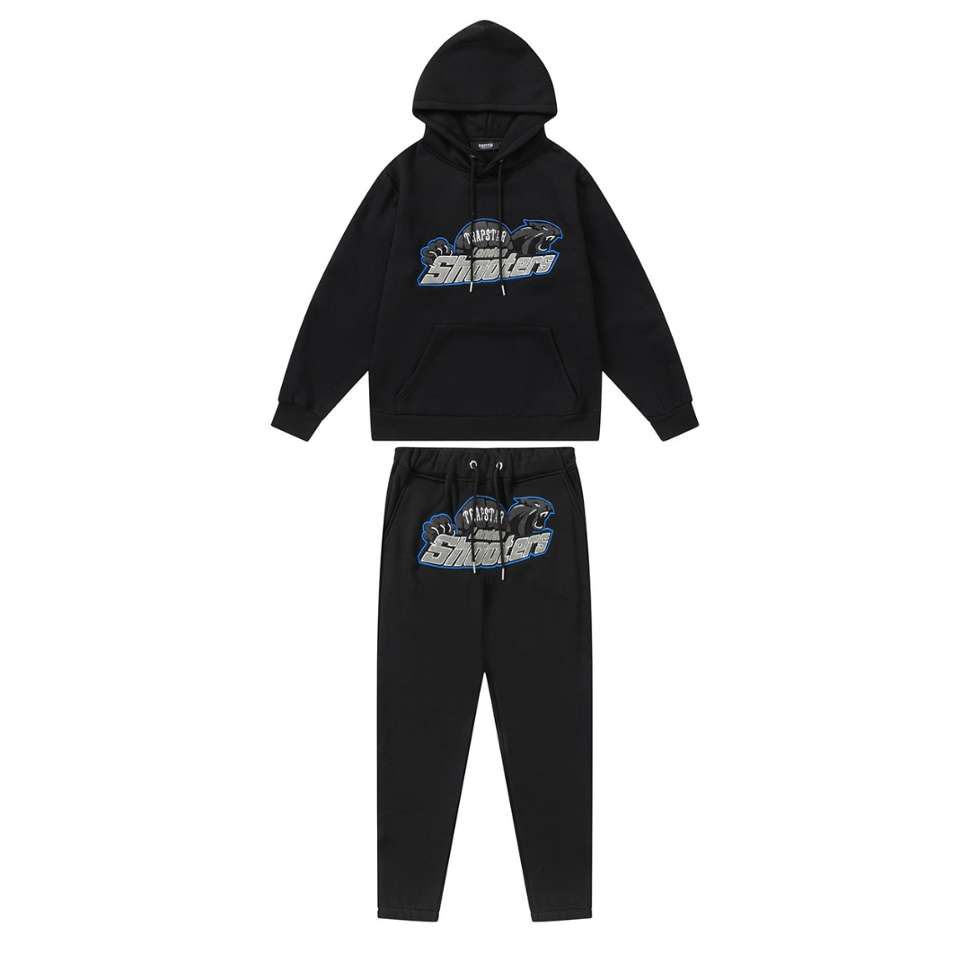 Trapstar London Shooters Schwarz-Blauer Trainingsanzug: Stylisch, Bequem, Urban Fashion Must-Have