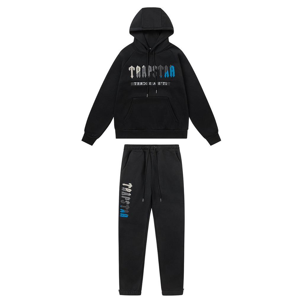 Trapstar Decoded 2.0 Kapuzen-Trainingsanzug Schwarz-Blau Streetwear Herren Set