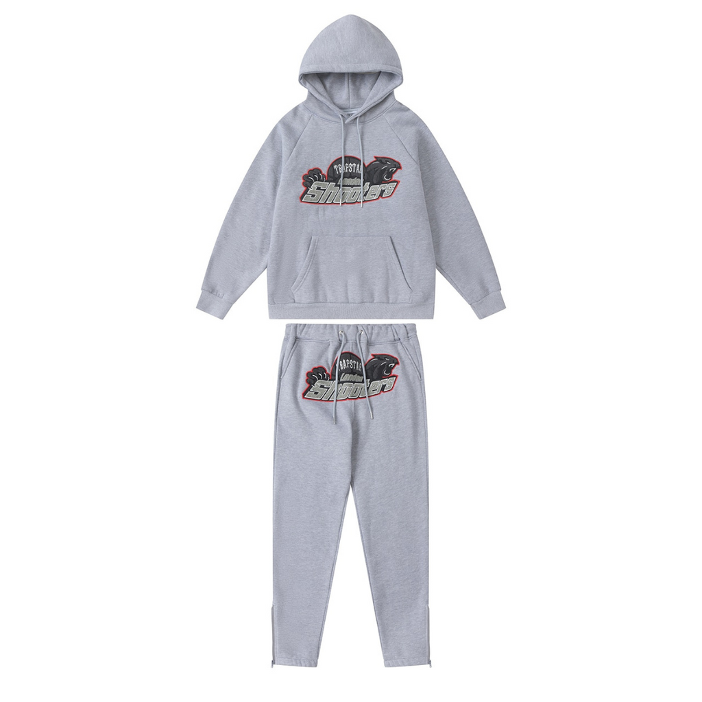 Exklusiver Trapstar London Shooters Grau Roter Trainingsanzug – Komfortabler Streetwear-Look