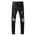 Amiri Schwarze Patch Logo Jeans Herren Designer Denim Hose Stretch Luxus Stil