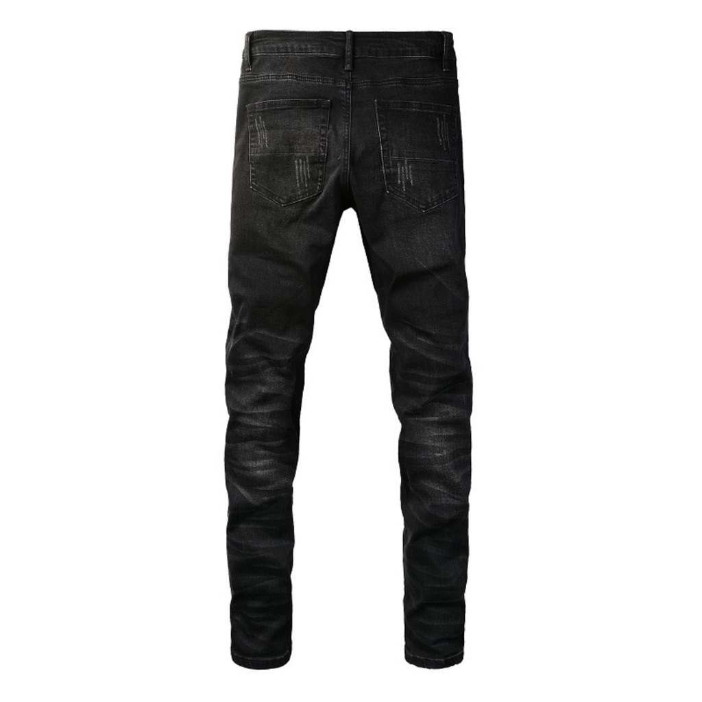 Amiri Schwarze Patch Logo Jeans Herren Designer Denim Hose Stretch Luxus Stil
