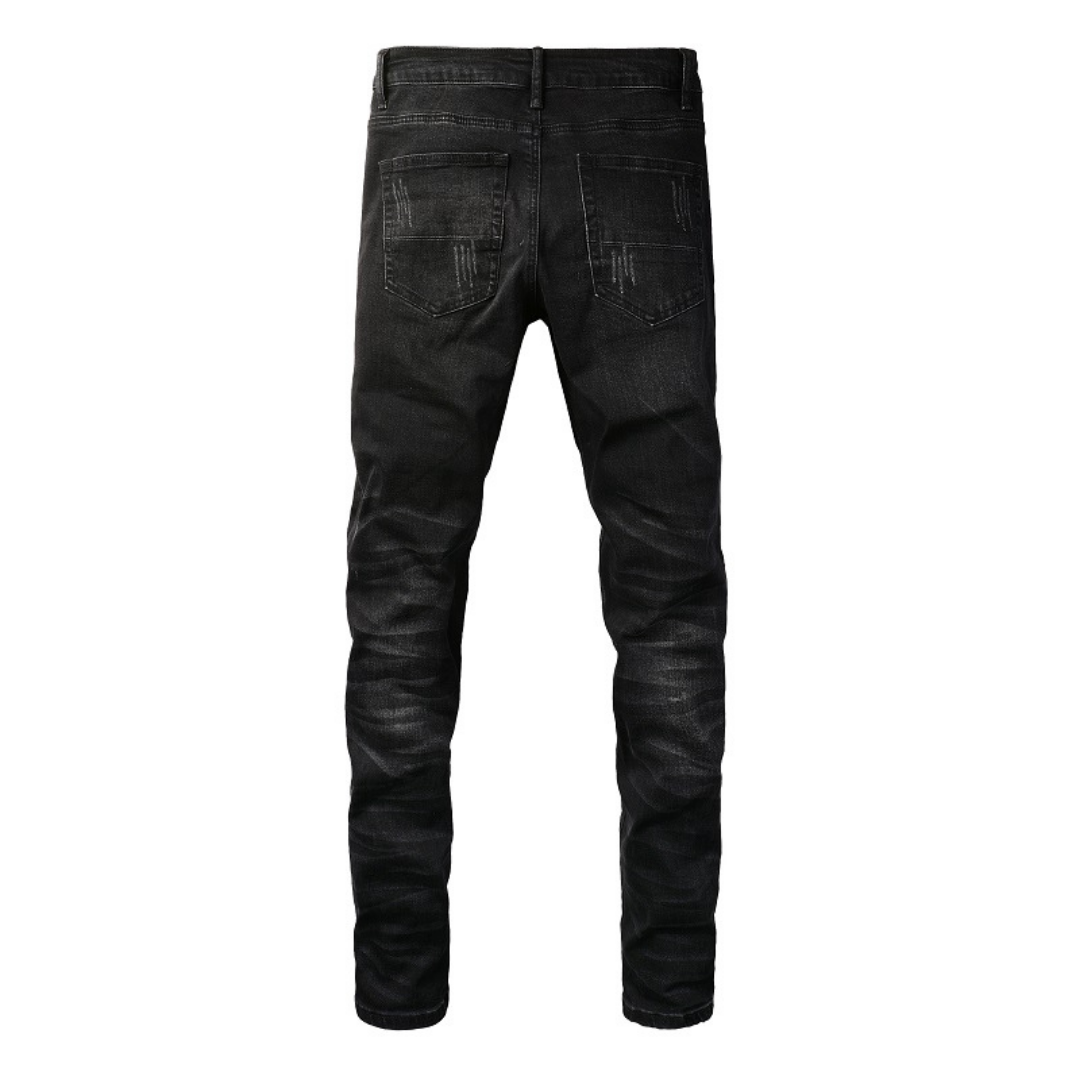 Amiri Schwarze Patch Logo Jeans Herren Designer Denim Hose Stretch Luxus Stil