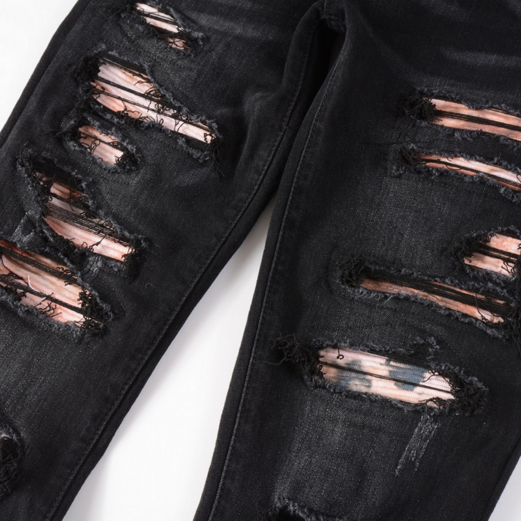 Amiri Schwarze Camo Jeans Herren Slim Fit Luxus Designer Streetwear Hose