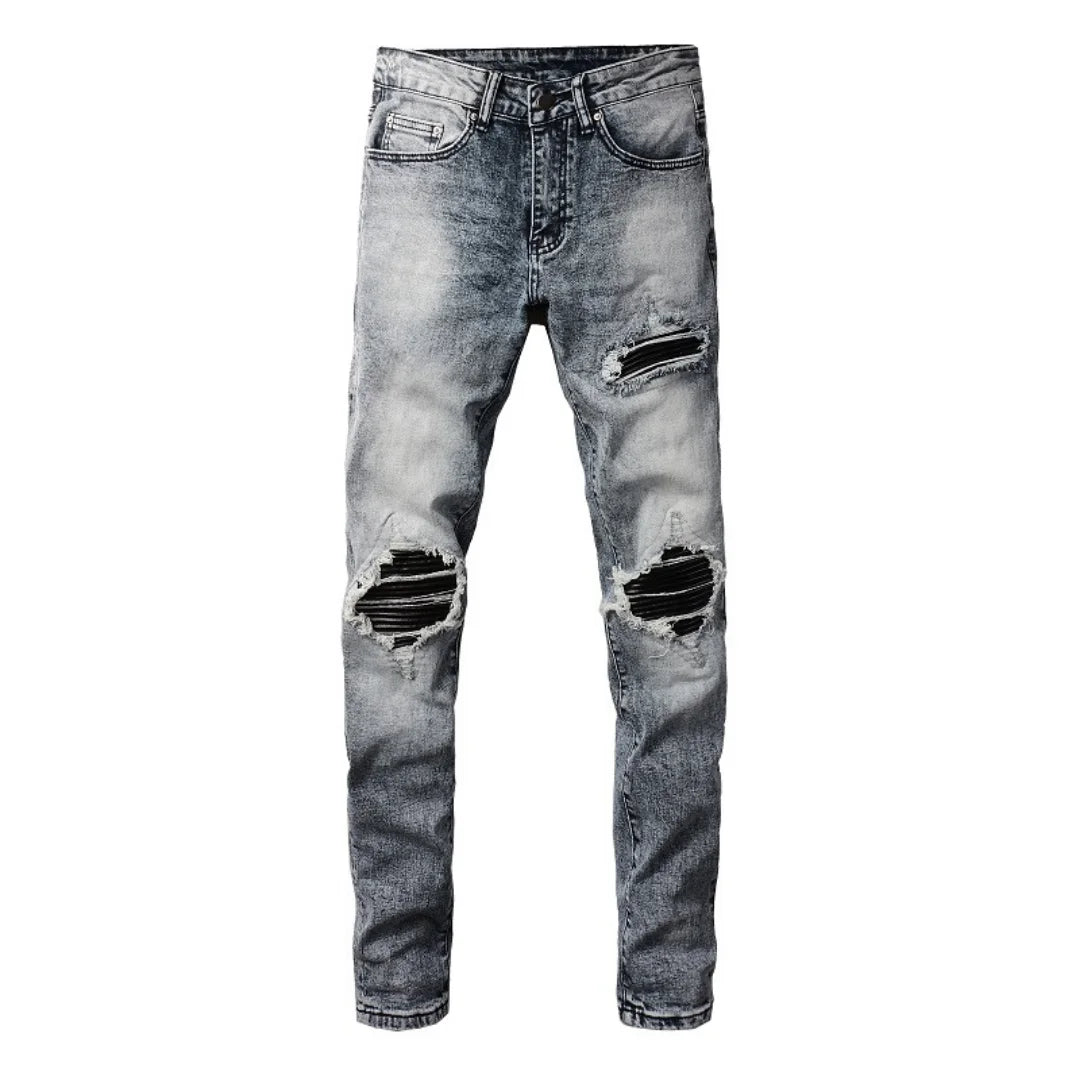 Amiri Herren Designer Jeans Schwarz Patchwork Slim Fit Rock-Style