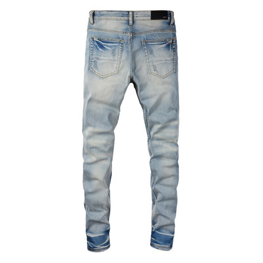 Amiri Herren Luxus Schwarze Patch Jeans – Designer Denim mit Destroyed Look