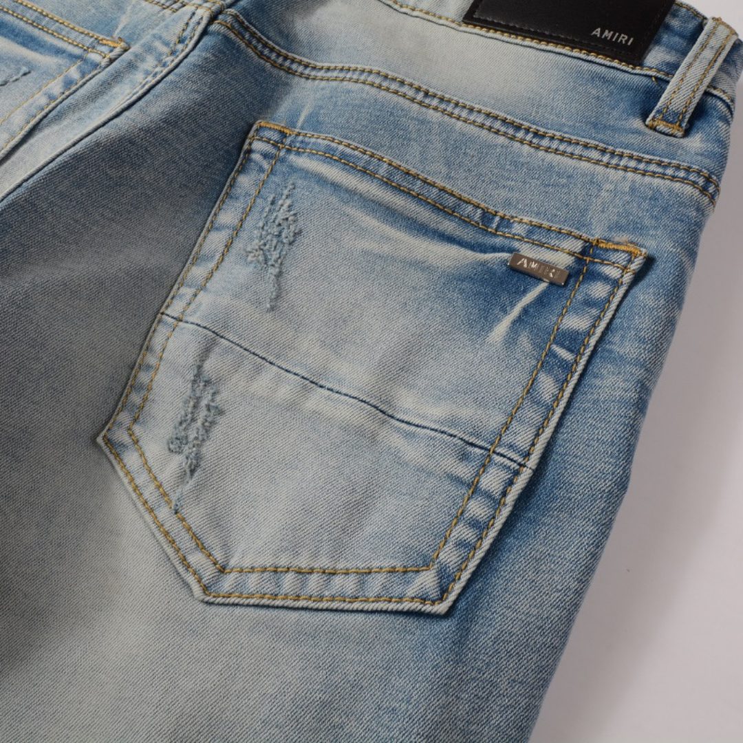 Amiri Herren Luxus Schwarze Patch Jeans – Designer Denim mit Destroyed Look