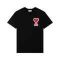 AMI Paris Baumwoll-T-Shirt für Herren, Kurzarm, Herzlogo, Klassischer Schnitt, Schwarz