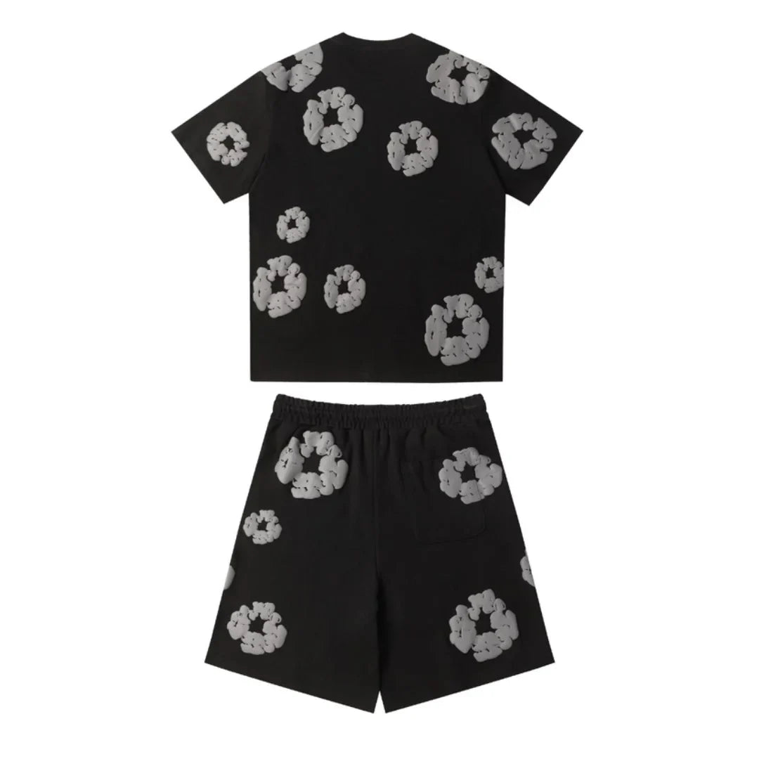 Denim Tears Schwarz-Graues Baumwoll-Shorts-Set für Herren – Stylisch & Bequem