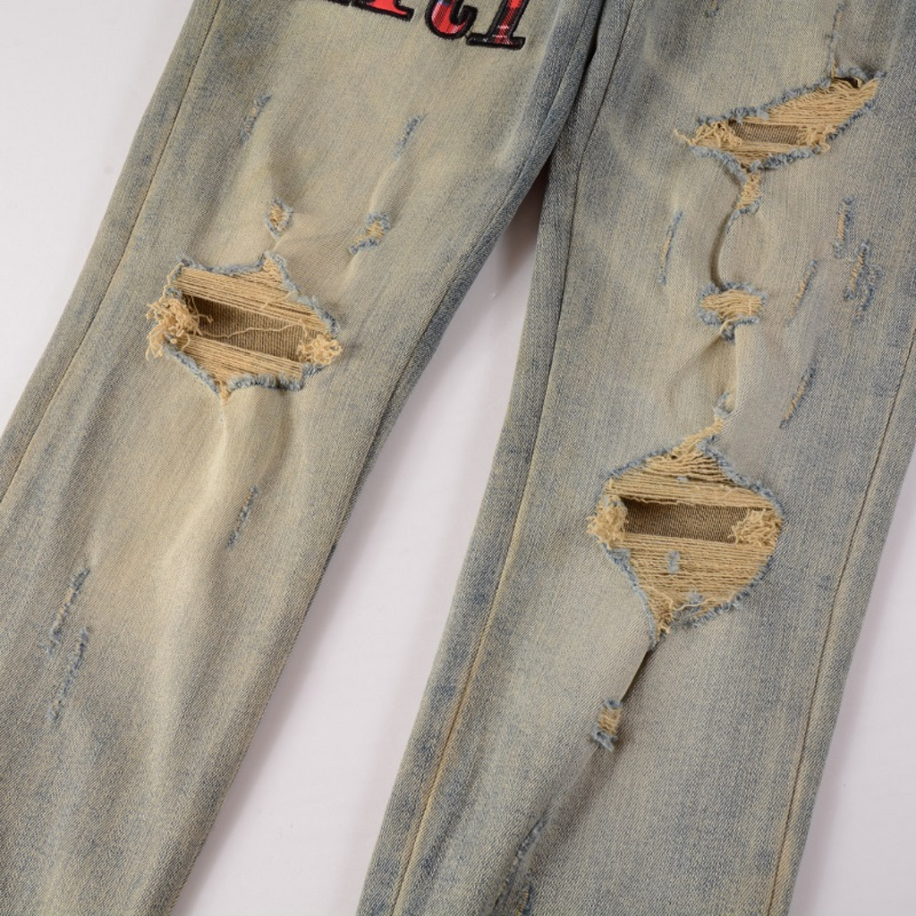 Amiri Luxuriöse Designer Logo Blue Jeans – Ultimativer Rock'n'Roll Street Style