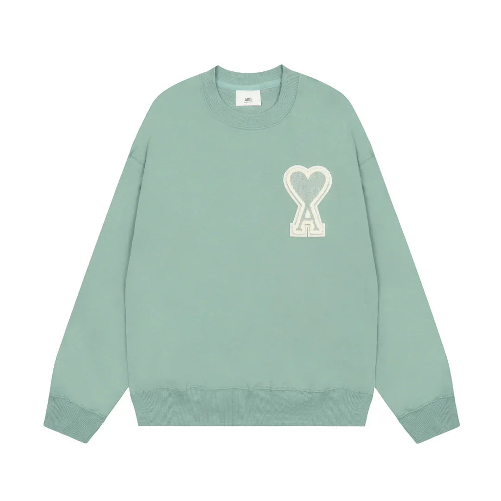AMI Paris Unisex Baumwoll-Kapuzenpullover mit gesticktem Herzlogo und Relaxed Fit