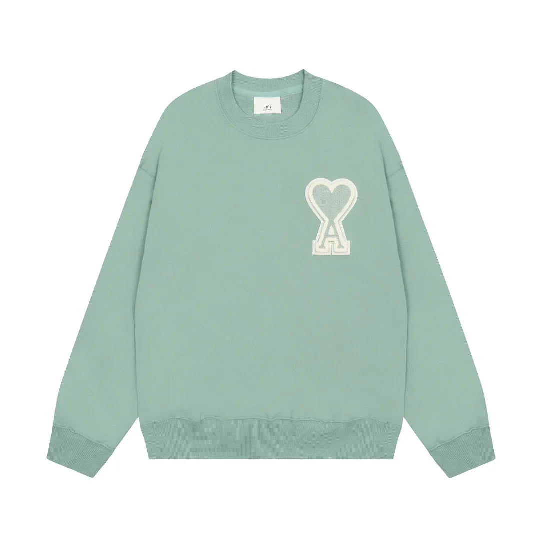 AMI Paris Unisex Baumwoll-Kapuzenpullover mit gesticktem Herzlogo und Relaxed Fit