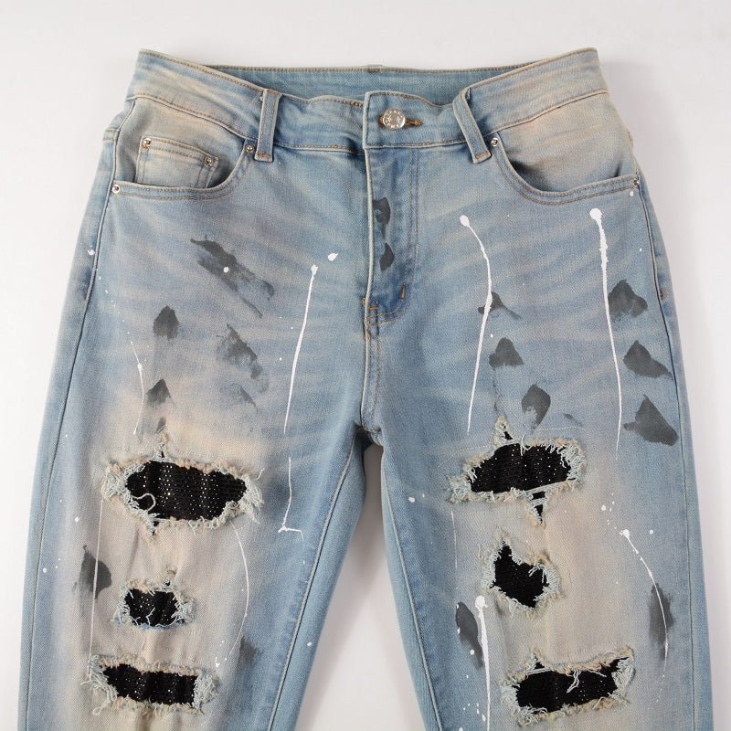 Exklusive Amiri Diamond Blue Jeans Herren, Designer Slim Fit Denim Hose