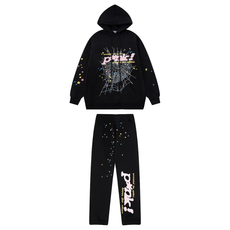 Stylischer SP5DER Spinnennetz Trainingsanzug: Komfortabler Streetwear Jogginganzug für Herren & Damen