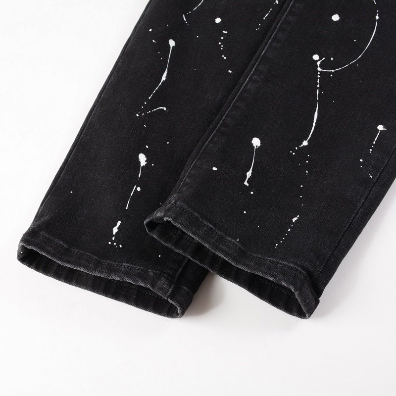 Amiri Paint Diamonds Schwarze Luxus Jeans Herren Denim Streetstyle Hosen