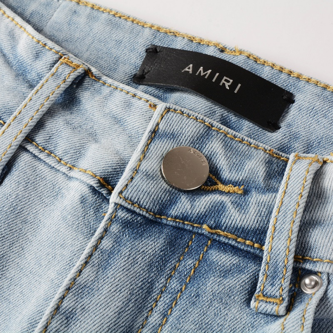 Amiri Schwarze Patch Blaue Designer Jeans für Herren – Slim Fit Stretch Denim