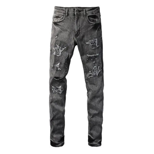 Amiri Schwarze Bandana Designer Jeans – Luxuriöser Slim Fit Stretch Denim Herren