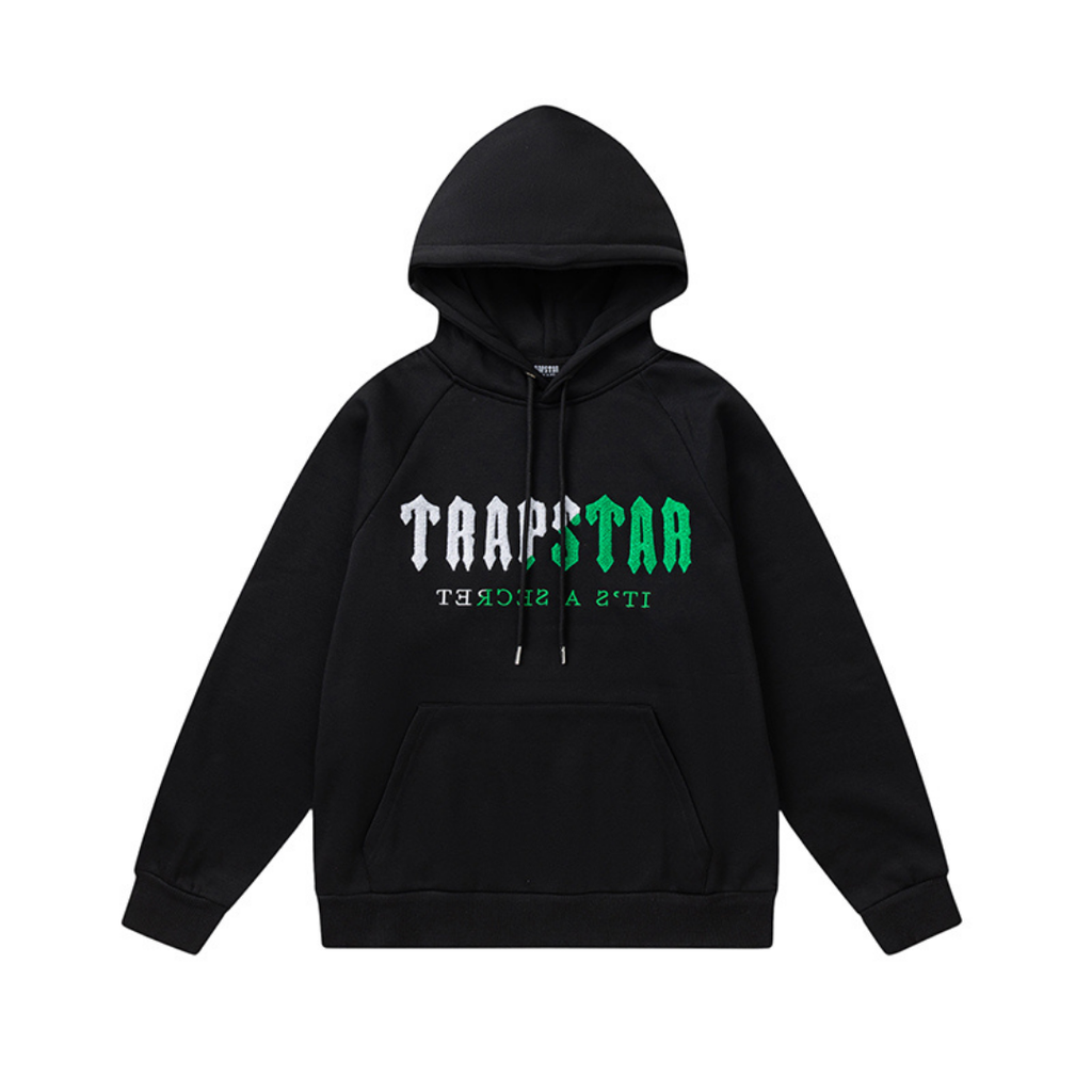 Exklusiver Trapstar Decoded 2.0 Kapuzen-Trainingsanzug Schwarz Grün – Premium Streetwear Set