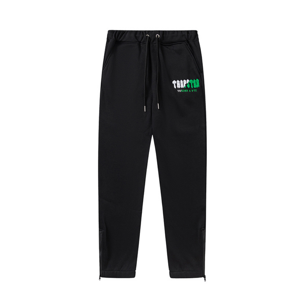 Exklusiver Trapstar Decoded 2.0 Kapuzen-Trainingsanzug Schwarz Grün – Premium Streetwear Set