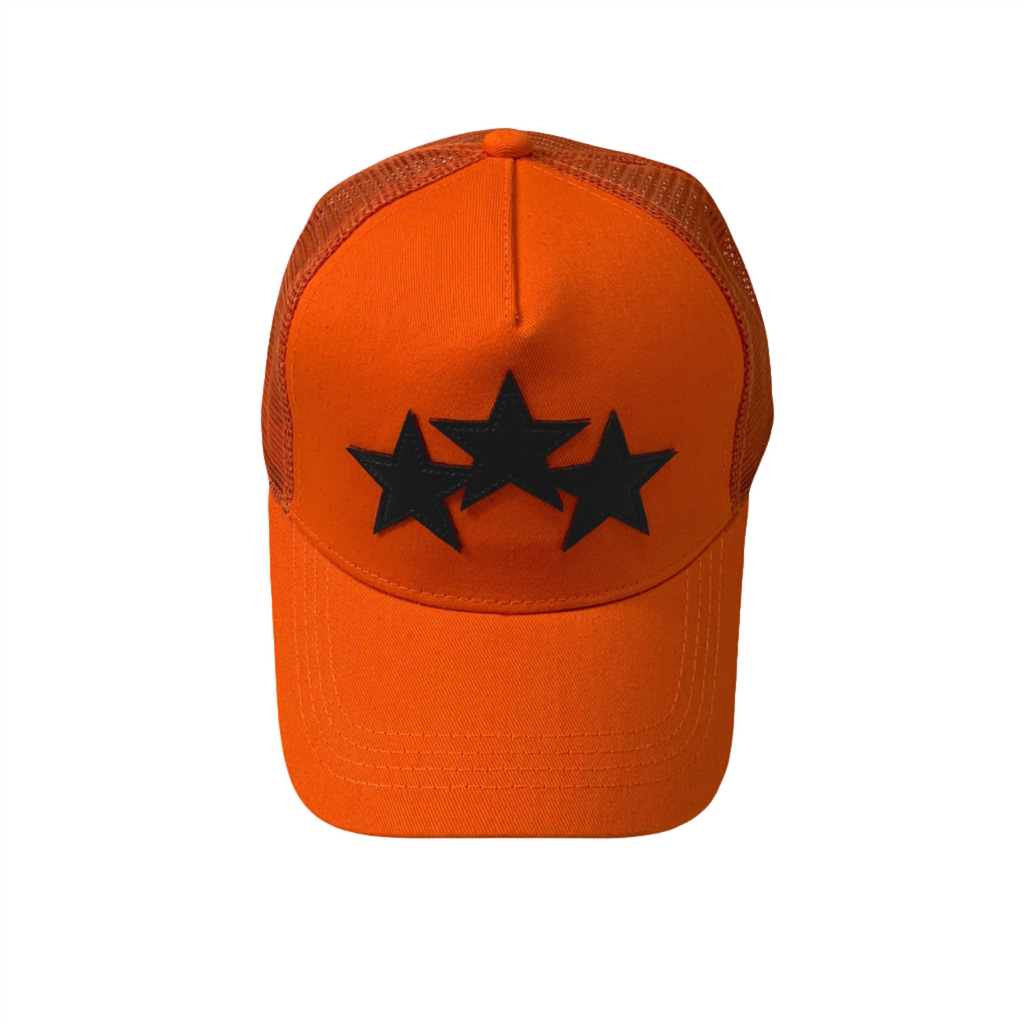Luxuriöse Amiri Cap Orange-Schwarz mit Logo-Stickerei – Exklusives Streetwear Accessoire
