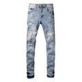 Amiri Herren Designer Jeans mit Farbspritzern – Stylische Blaue Denim Hose