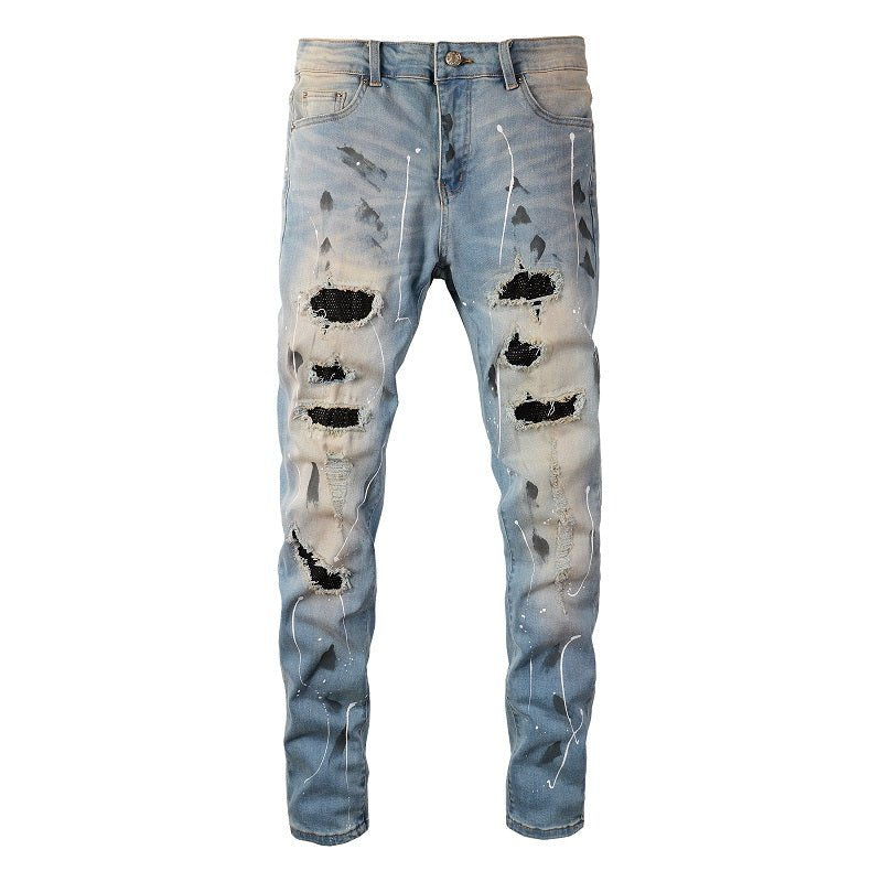 Exklusive Amiri Diamond Blue Jeans Herren, Designer Slim Fit Denim Hose