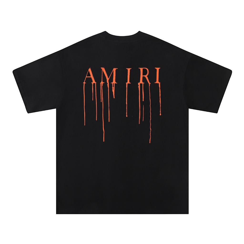 Amiri Paint Drip AM Schwarzes T-Shirt – Stylisches Designer-Shirt mit einzigartigem Farbspritzer-Design