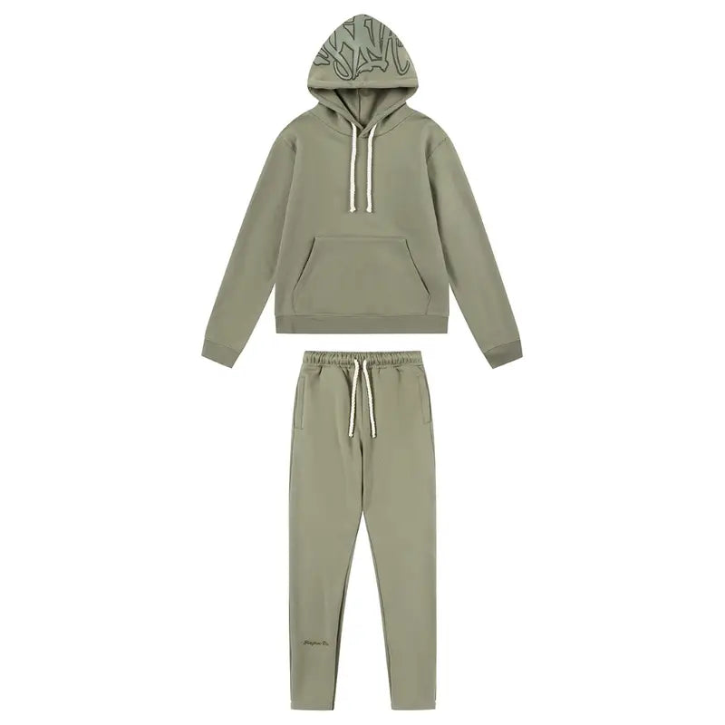 Syna World Grüner Logo Trainingsanzug – Bequemer Urban Streetwear Style Set