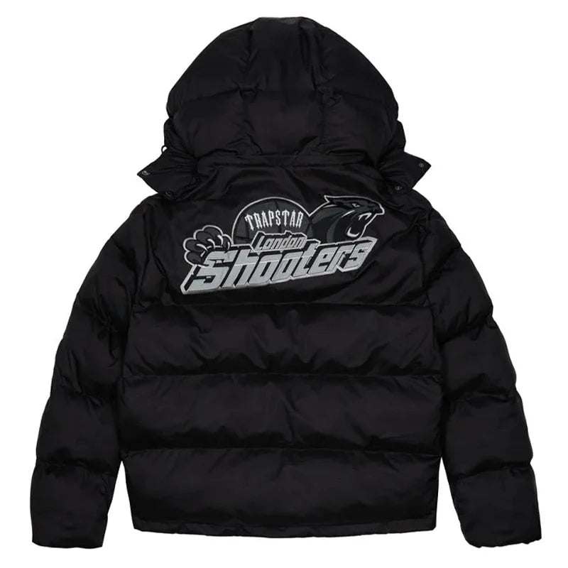 Trapstar Shooters Reflektierende Schwarze Kapuzen-Steppjacke – Urbaner Streetwear-Stil