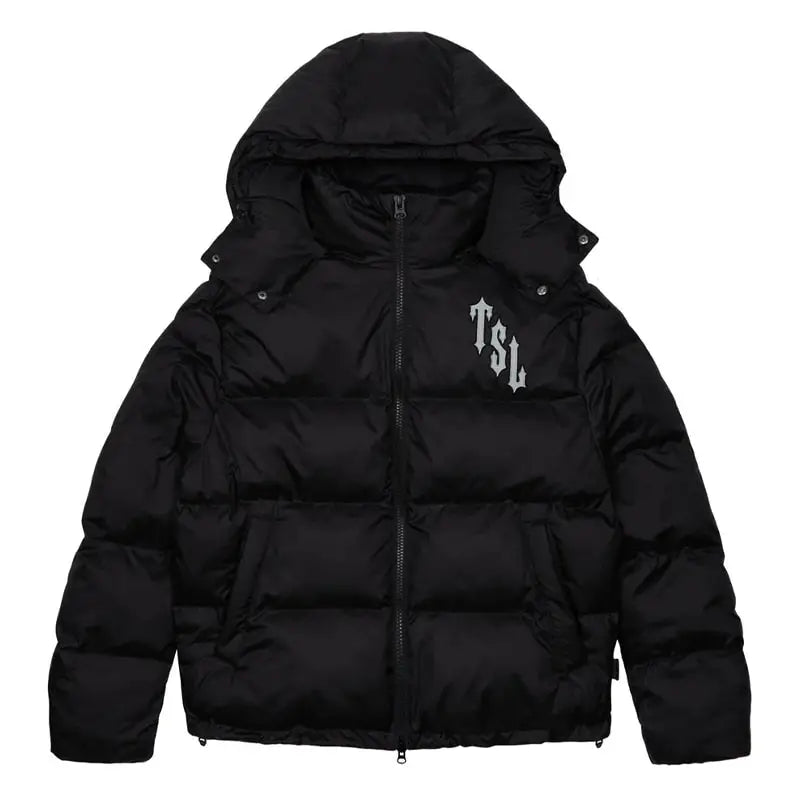 Trapstar Shooters Reflektierende Schwarze Kapuzen-Steppjacke – Urbaner Streetwear-Stil