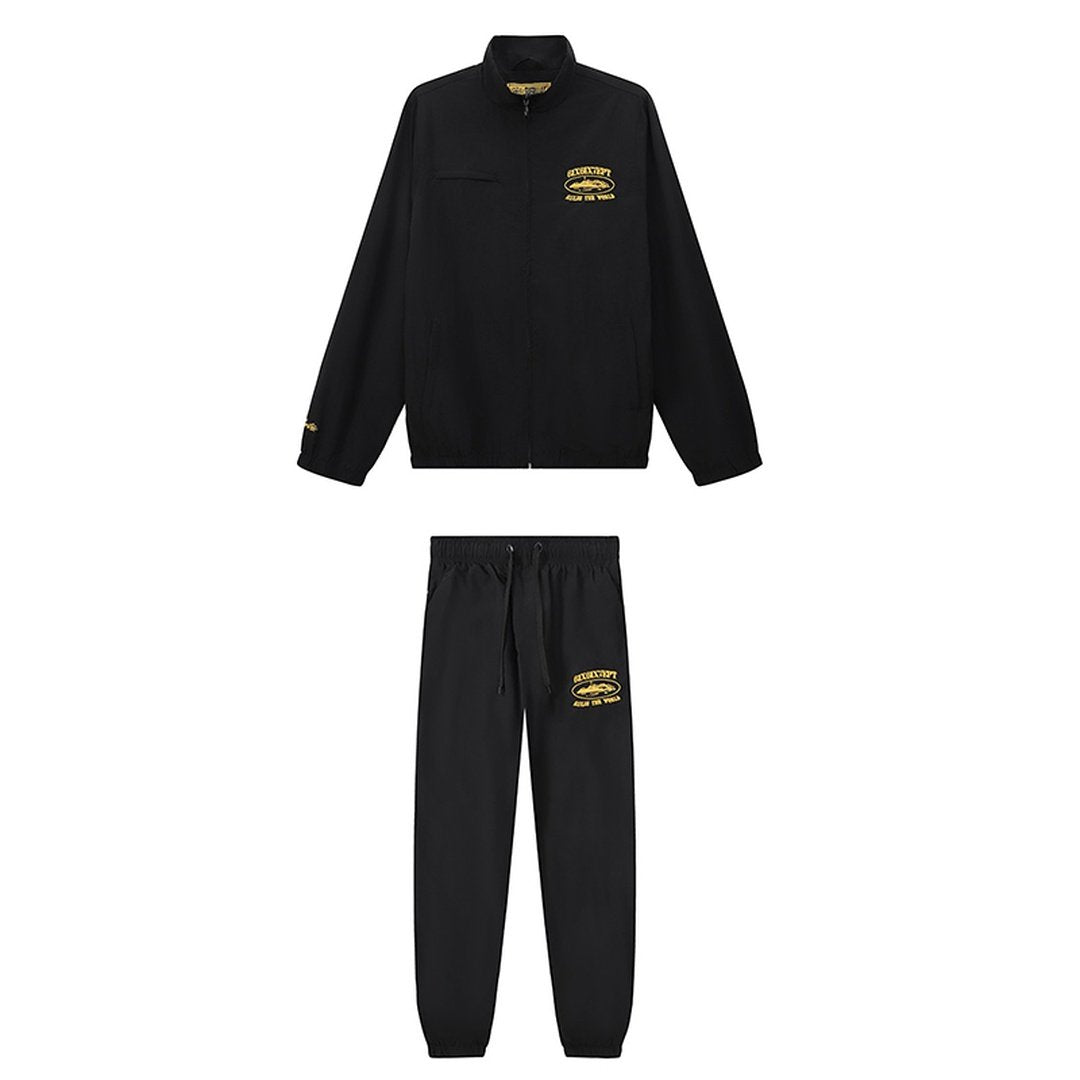 Corteiz Schwarzer Gelber Trainingsanzug Set – Stilvoller Streetwear Freizeitanzug für Herren