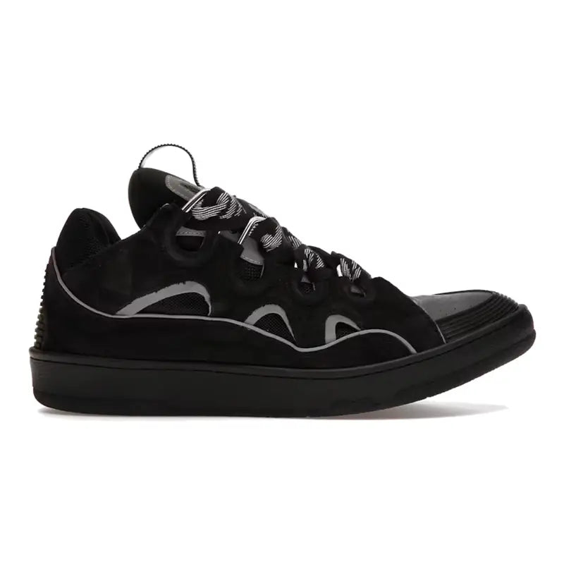 Luxuriöse Lanvin Leder-Sneaker Schwarz Grau: Stilvolle Low-Top-Schuhe für Herren