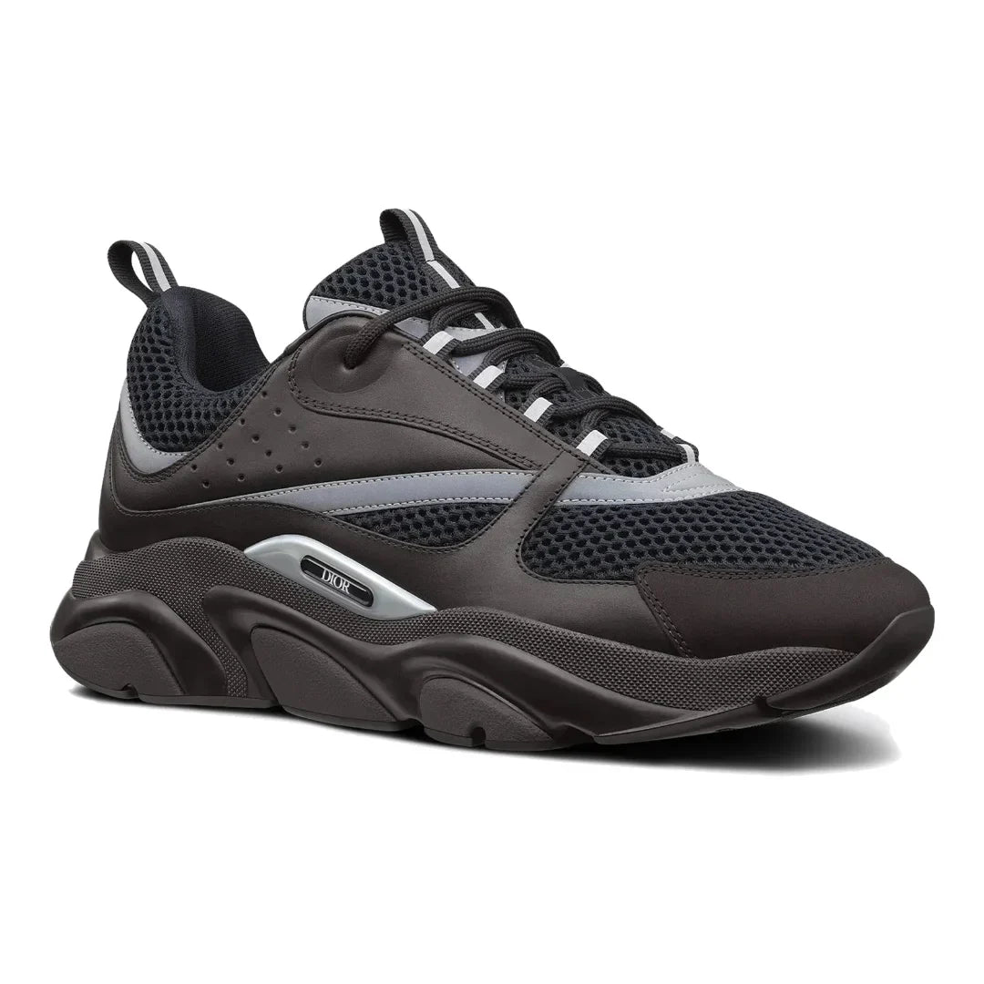 Dior B22 Schwarze Kalbsleder-Sneaker: Luxuriöse Retro-Laufschuhe mit Mesh-Design